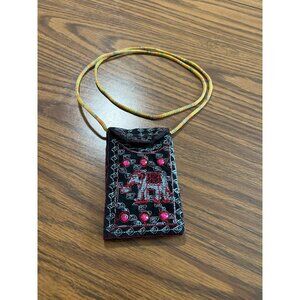 Small embroidered crossbody Velcro pouch with faux jewels